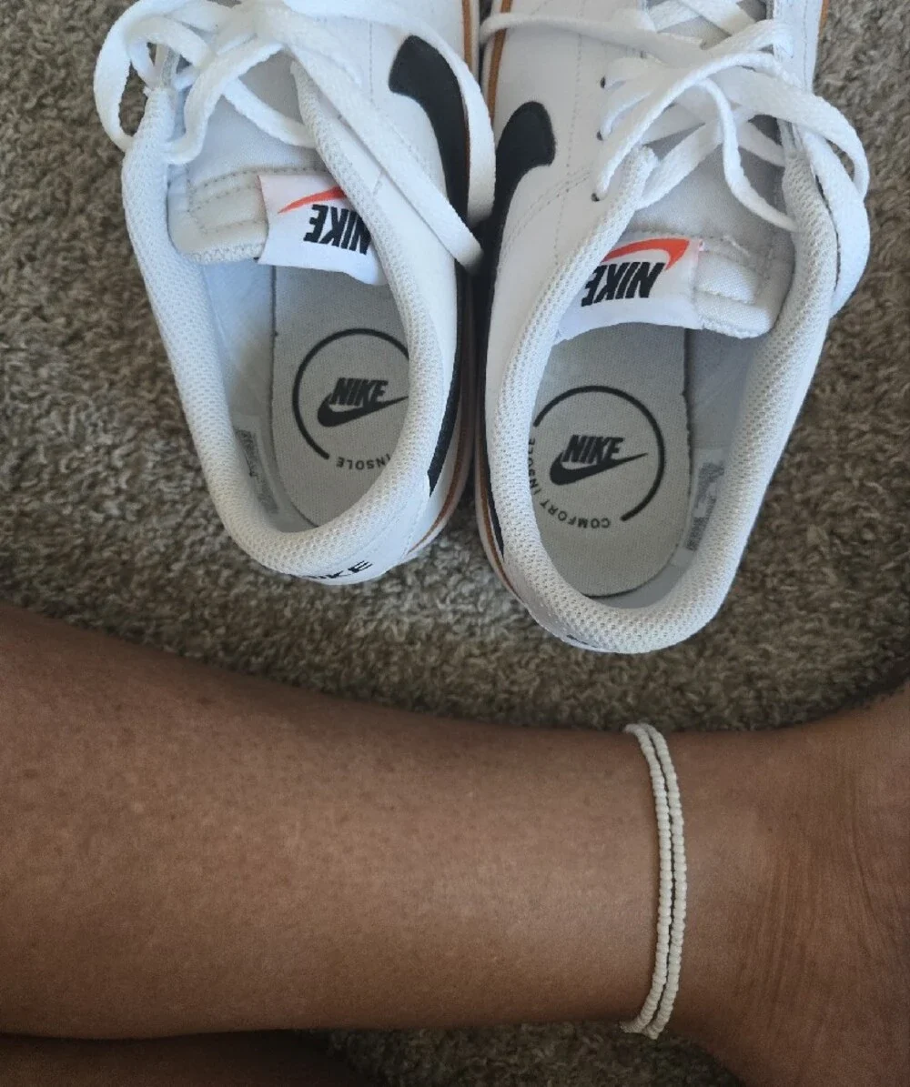 Nike KidsWhite Sneakers with Black Swoosh and Brown Trim